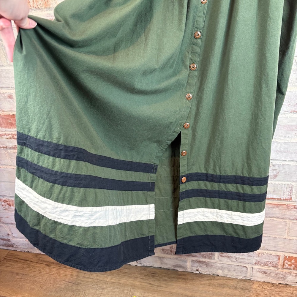 THE GREAT Horizon Dress Green Olive Stripe Cotton Tie Strap Maxi Dress Size 1 - Picture 5 of 12